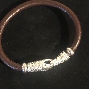 Leather Bracelet silver plated steel.
